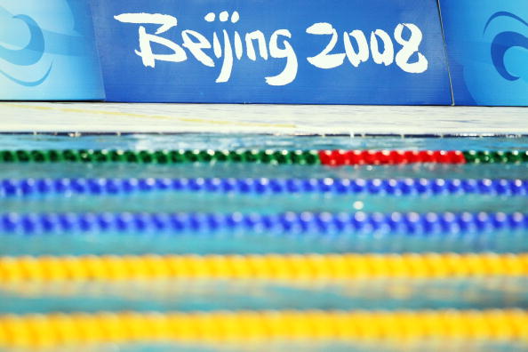 图文-奥运会10日男子游泳预赛 空空的泳道