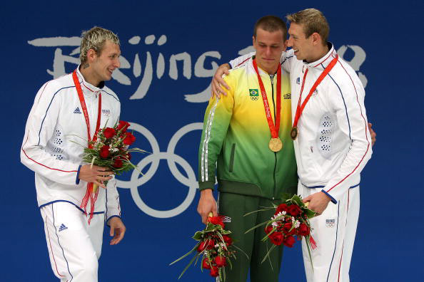 图文-奥运会男子50米自由泳决赛 领奖台上激动泪水