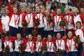 图文-奥运女子手球挪威队夺金 挪威队登上最高奖台