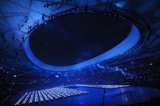 图文-2008北京奥运会开幕式 蓝色主题击缶表演