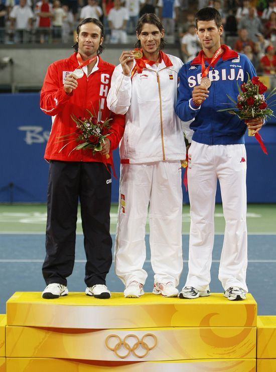图文-[奥运]网球男子单打决赛 前三名得主颁奖典礼