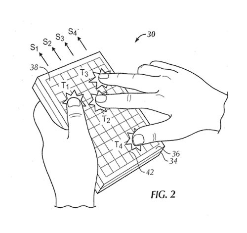 The apple applies for both hands many a little bit to touch the picture that patent of technology dominating screen refers