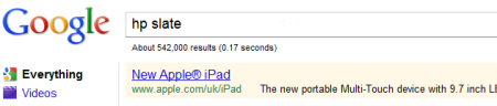 图为在Google.co.uk搜索“HP Slate”时的广告截屏