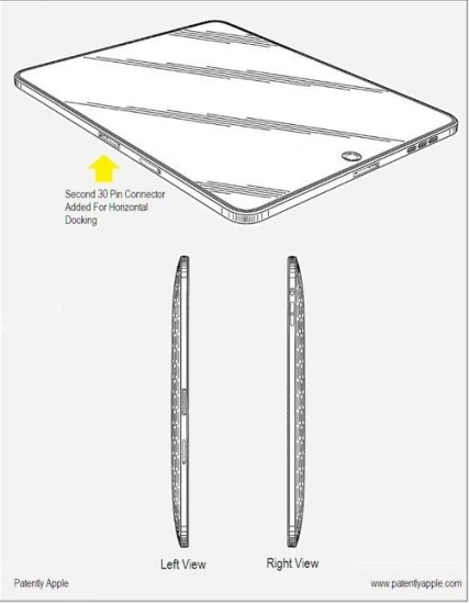 苹果在中国申请的一项专利技术显示，未来的iPad平板电脑将可以横向放在一个底座上