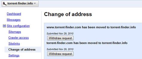 通过Change of address这个功能,用户可以很快地切换到torrent-finder的新域名 通过Change of address这个功能,用户可以很快地切换到torrent-finder的新域名
