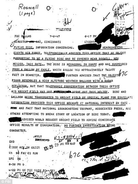 罗斯维尔：这份提交联邦调查局局长的备忘录似乎可以证实1947年在罗斯维尔确实发生过UFO坠毁事件