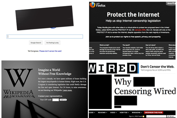 谷歌、火狐、维基百科和连线杂志以黑屏进行抗议