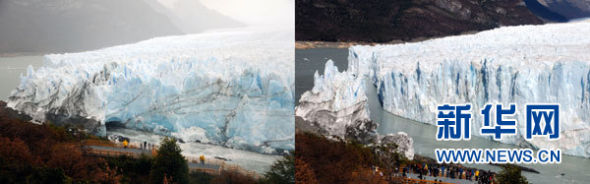 莫雷诺冰川是世界上少有的活冰川，目前以每天30厘米的速度向前推进