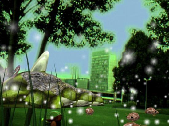 这是透过头盔看到的世界效果截屏，可以清楚的体会到这种设备是如何在真实的世界背景之上加入令人欣喜的新元素的