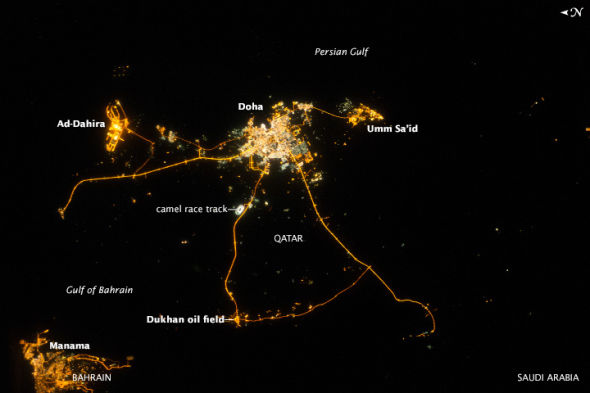 每日卫星照：宇航员太空拍卡塔尔夜景(图)卡塔尔卫星宇航员