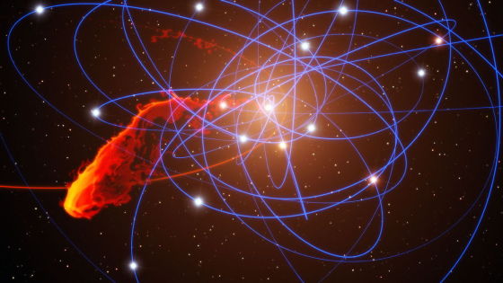 在银河系核心外围有一些超高速恒星运行，银河系的核心隐匿着一个超大质量黑洞