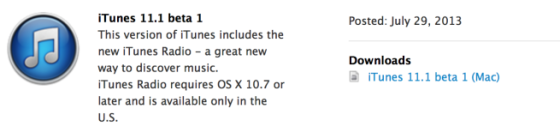 The apple releases ITunes 11.1 test version