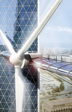 组图：巴林世贸中心上的风力发电机