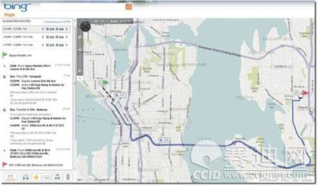 微软必应地图服务新近增加公交指路功能_互联