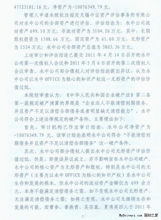 永中科技今日上午被无锡法院宣告破产_软件学