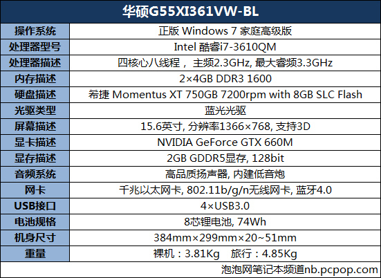 配GTX660M独显华硕G55VW笔记本评测