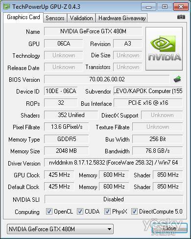 �ƶ��桰���ޡ�GeForceGTX480M�������