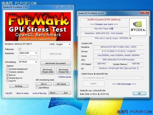 烤卡必备!网友新旧版Furmark对比测试