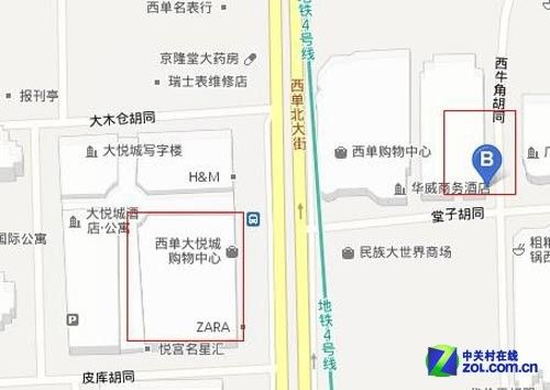 地图上同样无法找到位于西单大悦城内的摩托罗拉专卖店地址和电话