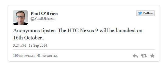 Nexus 6和Nexus 9或将于10月16日发布