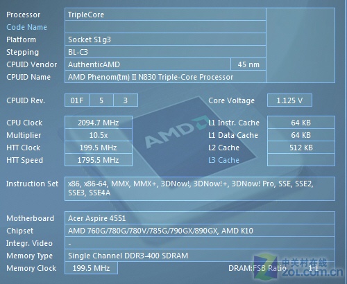 配AMD三核处理器 宏碁4551G首发评测_笔记
