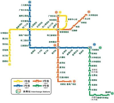 广州地铁线路图(离会场最近的是一号线"杨箕"站和"广州东站)