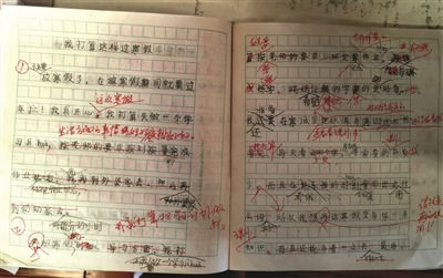 李征琴帮小虎改的作文(季宇轩 摄)