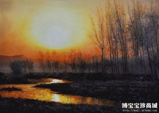 杜海燕《日落》油画 （图片来源：博宝宝珍商城）