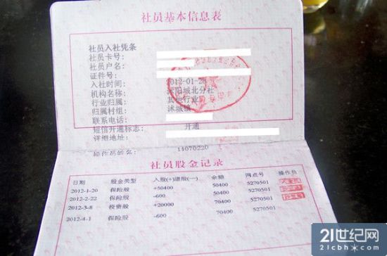 沭阳信联合作社社员证