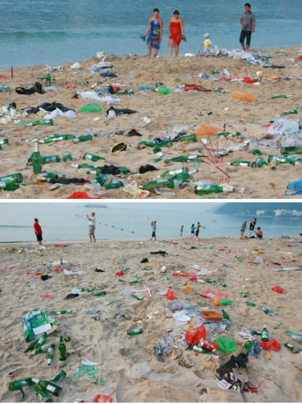 三亚海滩遗留了很多垃圾 三亚海滩遗留了很多垃圾