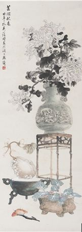 孔小瑜 芸窗秋色 设色纸本立轴 112×38cm
