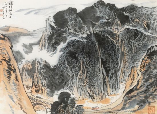 陆俨少(1909-1993) 朱砂冲哨口 纸本镜心 1977年作 46×62cm 出版:1、《陆俨少书画集》P90,浙江人民美术出版社,2002年。 2、《浙江四大家》P246、247,西泠印社出版社,2009年。 3、《陆俨少画集续编》P113,中国美术学院出版社,2010年。 陆俨少(1909-1993) 朱砂冲哨口 纸本镜心 1977年作 46×62cm 出版:1、《陆俨少书画集》P90,浙江人民美术出版社,2002年。 2、《浙江四大家》P246、247,西泠印社出版社,2009年。 3、《陆俨少画集续编》P113,中国美术学院出版社,2010年。