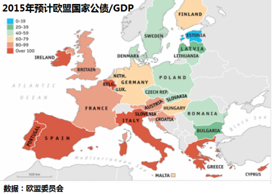 欧盟委员会预计的今年欧盟国家公共债务与GDP之比。