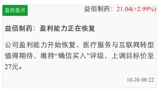 中金金网i牛股益佰制药逆势拉升 大涨3%|沪指