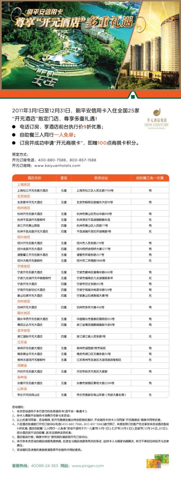 平安信用卡尊享开元酒店 多重礼遇_信用卡优惠