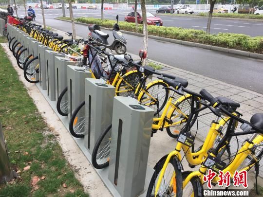 资料图:停在公共自行车停车桩上的共享单车。 北京官方专项调查:使用共享单车满意度达97.4%