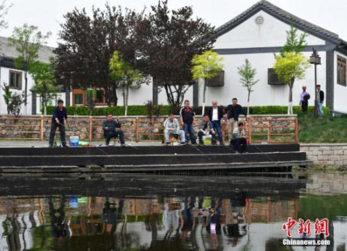 资料图:雄安新区白洋淀,垂钓人坐成一排 雄安户籍含金量未来超北京引争议