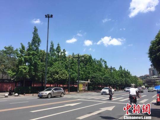 蓝天白云的成都街头。 成都推“治霾十条” 力争2017年实现230个优良天