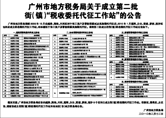 广州市地方税务局关于成立第二批街(镇)税收委