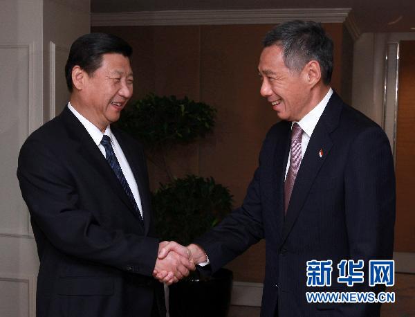 11月15日，中国国家副主席习近平在新加坡与新加坡总理李显龙举行会谈。 新华社记者 庞兴雷 摄 
