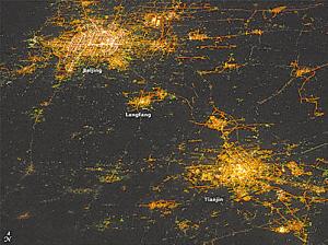 美国公布京津地区夜景太空照