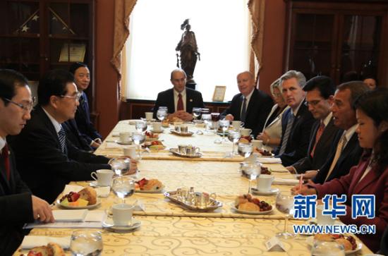 1月20日，国家主席胡锦涛在华盛顿会见美国众议长博纳。新华社发