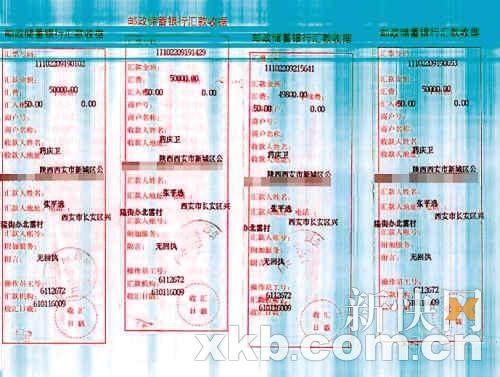 张平博客公布的汇款单（部分）。