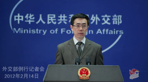 2012年2月14日，外交部发言人刘为民主持例行记者会。 