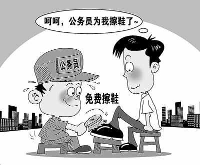 漫画：公务员为市民免费擦皮鞋 朱慧卿绘(人民图片)