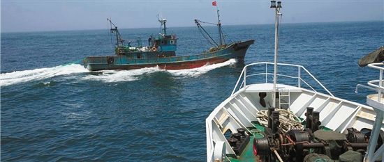 东海禁渔期数十艘渔船捕鱼 船体插钢管暴力抗