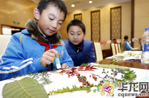 重庆园博园办科普活动 小学生用植物制作粘贴