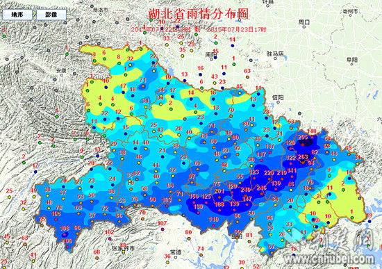 湖北省即时雨情分布图