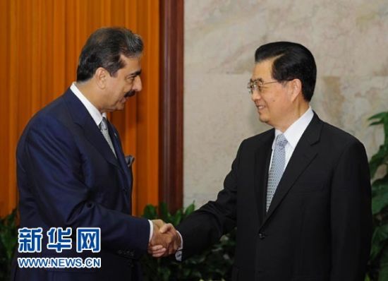 5月20日，中国国家主席胡锦涛在北京人民大会堂会见巴基斯坦总理吉拉尼。新华社记者 饶爱民 摄 