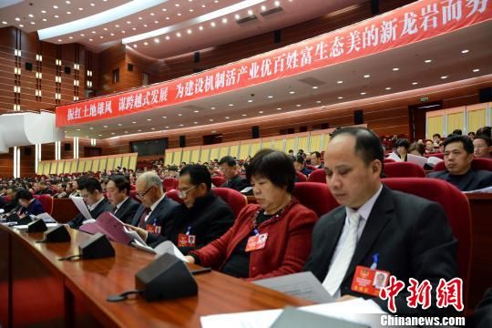 图为龙岩市政协主席温锡浩向大会报告工作 张金川 摄